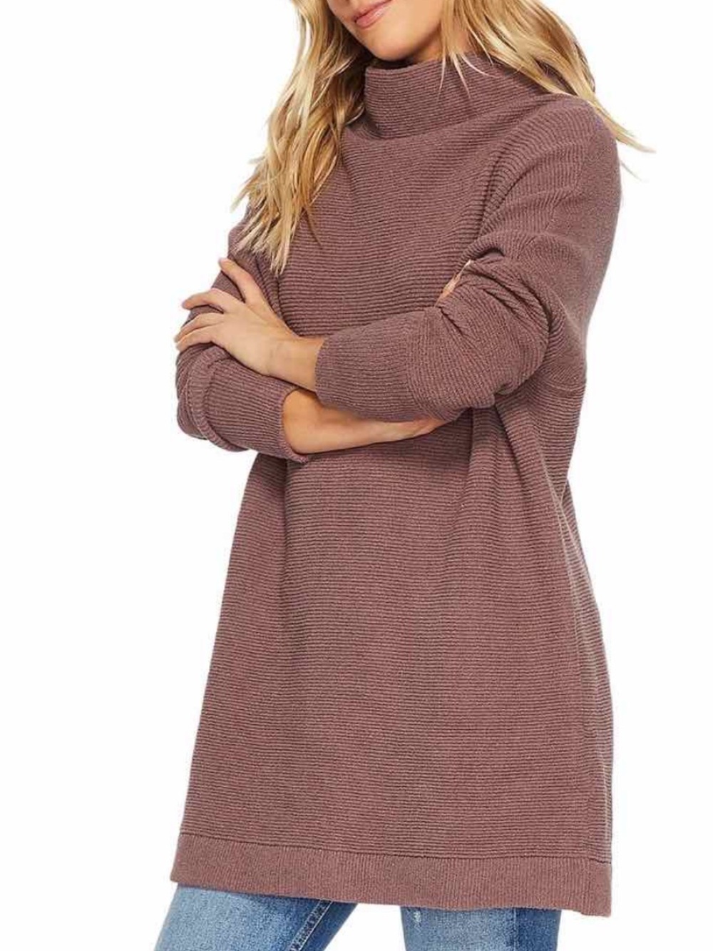 Free People Ottoman Slouchy Ribbed Tunic Sweater Large Oversized Brown